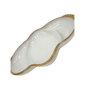 Vintage Fire King Milk Glass Gold Trimmed Divided Appetizer Tray Dish 11x7.5x1.5